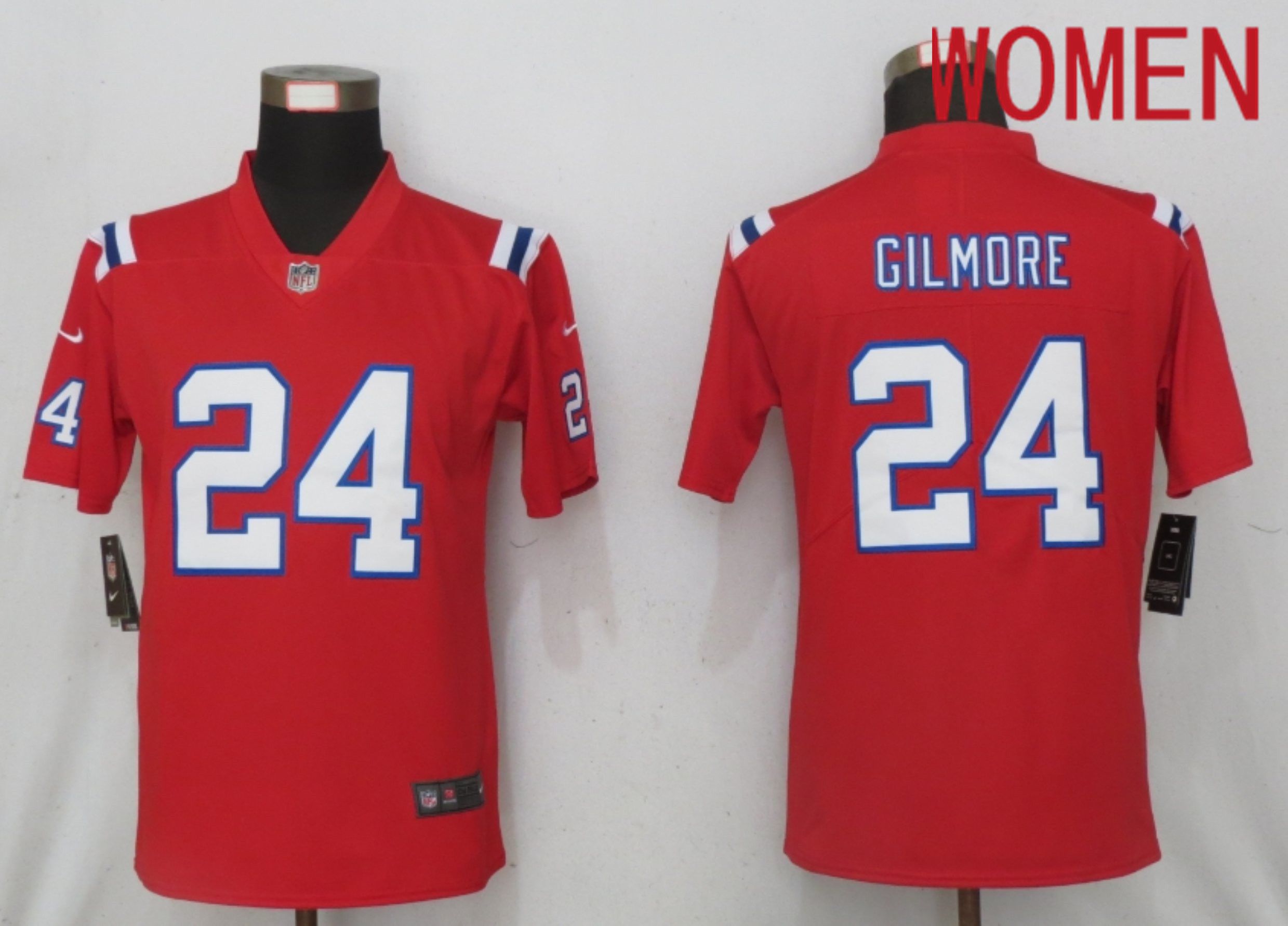 Women New England Patriots #24 Gilmore Red Elite Playe Nike NFL Jerseys